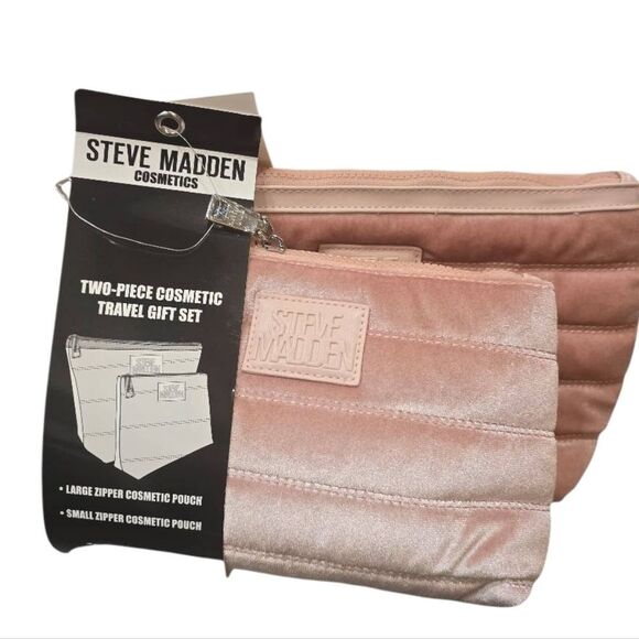 Steve Madden Logo Plate Quilted Velvet Nylon Cosmetic Pouch Set - Picture 4 of 9